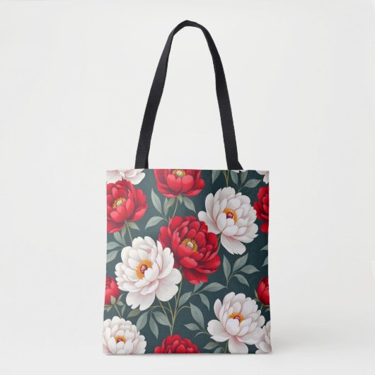 Rode en witte pioenbloemen tote bag (Voorkant)
