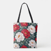 Rode en witte pioenbloemen tote bag (Achterkant)