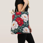 Rode en witte pioenbloemen tote bag (Dichtbij)
