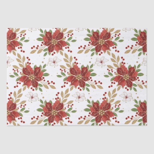 Rode en witte Poinsettia en gouden kerstmis Tissuepapier (Voorkant)