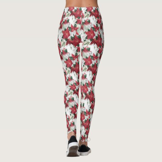 Rode en witte poinsettias leggings (Achterkant)