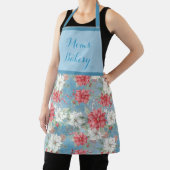 Rode en Witte Poinsettias op Sky Blue-Personalized Schort (Insitu)