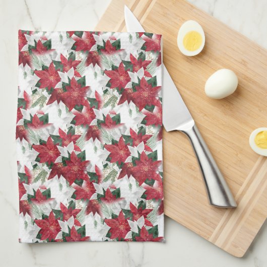 Rode en witte poinsettias theedoek (Quarter Fold)