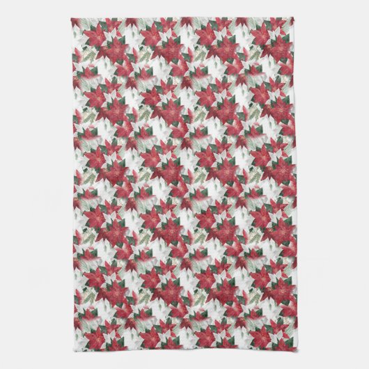 Rode en witte poinsettias theedoek (Verticaal)