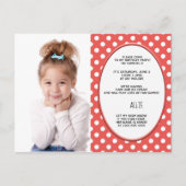 Rode en witte poka Dot Birthday Fotouitnodiging Uitnodiging Briefkaart (Voorkant)