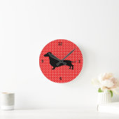 Rode en witte poka Dot Dachshund Wall Clock Ronde Klok (Huis)