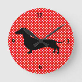 Rode en witte poka Dot Dachshund Wall Clock Ronde Klok