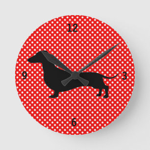 Rode en witte poka Dot Dachshund Wall Clock Ronde Klok