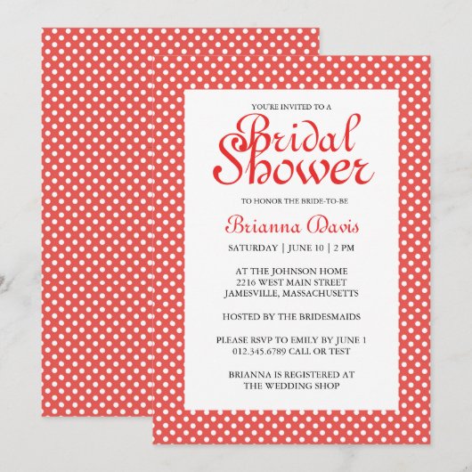 Rode en witte poka Dots Bridal Shower Invitations Kaart (Voorkant / Achterkant)