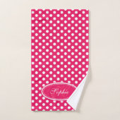 Rode en witte polka dot gepersonaliseerde handdoek (Handdoek)