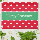 Rode en witte pooldot met groene gepersonaliseerde theedoek (Gevouwen)