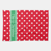 Rode en witte pooldot met groene gepersonaliseerde theedoek (Horizontaal)