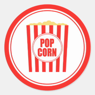 Rode en witte popcorn ronde sticker