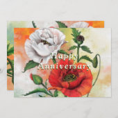 Rode en Witte Poppies Jubileum Kaart (Voorkant / Achterkant)