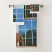 rode en witte puppy bad handdoek (Insitu)