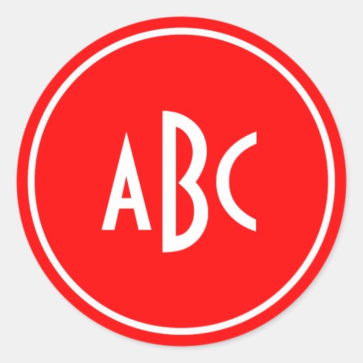 Rode en Witte Ring Cirkel Monogram Ronde Sticker (Voorkant)