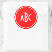 Rode en Witte Ring Cirkel Monogram Ronde Sticker (Tas)