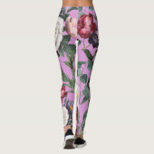 Rode en witte roos zomer boho luxe paars leggings (Achterkant)
