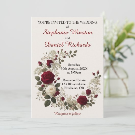 Rode en witte Rozen bruiloft Kaart (Staand voorkant)