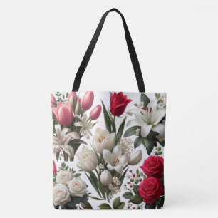 Rode en witte Rozen lelies Tote Bag