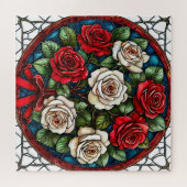Rode en witte rozen met ingewikkelde details legpuzzel (Horizontaal)