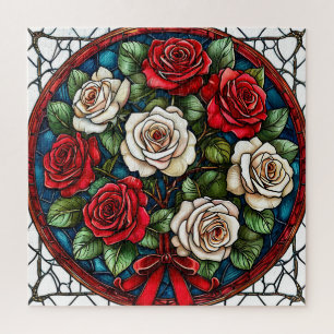 Rode en witte rozen met ingewikkelde details legpuzzel