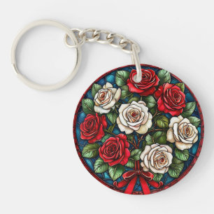 Rode en witte rozen met ingewikkelde details sleutelhanger