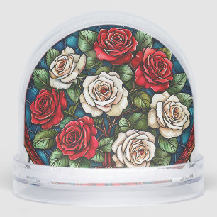Rode en witte rozen met ingewikkelde details sneeuwbol