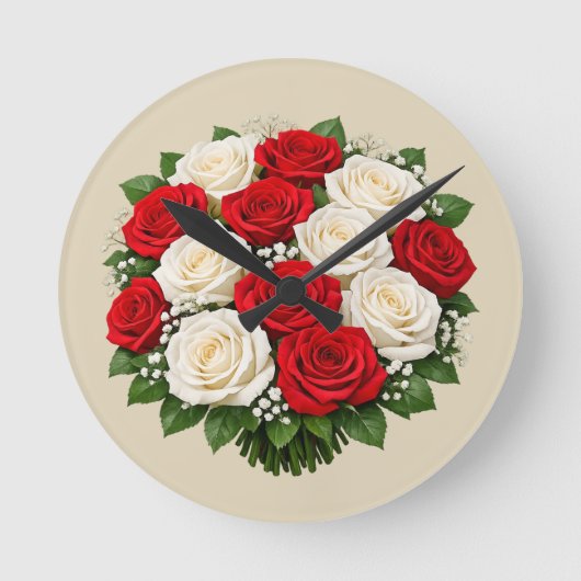 Rode en witte rozen ronde klok (Voorkant)