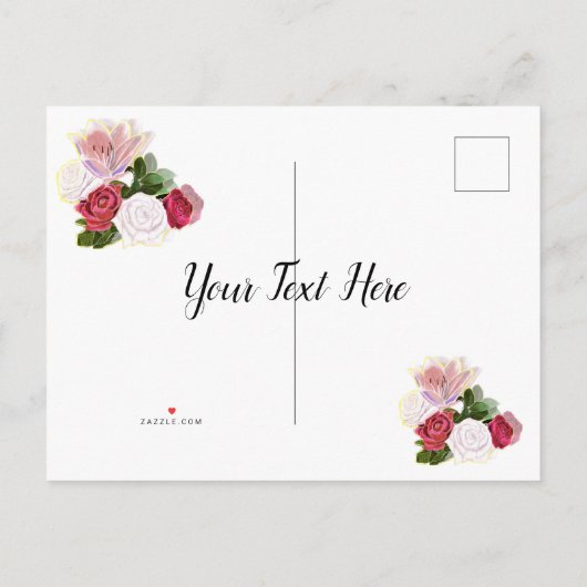 Rode en witte Rozen Shabby-Chic Aankondigingskaart (Achterkant)