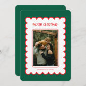 Rode en witte Scallop Lijst Christmas Kaart (Voorkant / Achterkant)