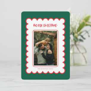 Rode en witte Scallop Lijst Christmas Kaart