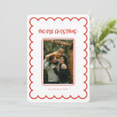 Rode en witte Scallop Lijst Christmas Kaart (Staand voorkant)