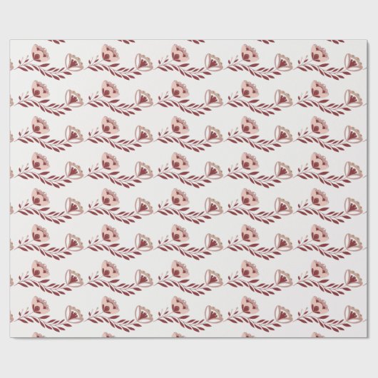 Rode en witte Scandinavische bloemen Cadeaupapier (Vlak)