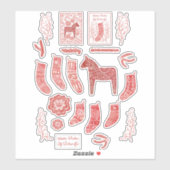 Rode en witte Scandinavische winterFeestdagen Sticker (Vel)