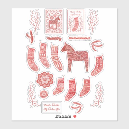 Rode en witte Scandinavische winterFeestdagen Sticker (Vel)