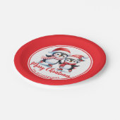 Rode en witte schaatspinguïns Vrolijk Kerstfeest Papieren Bordje (Gekanteld)