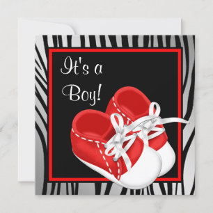 Rode en witte schoenen Red Zebra Baby Shower Kaart