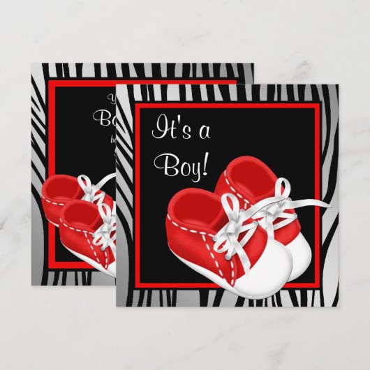 Rode en witte schoenen Rode Zebra Baby Boy Shower Kaart (Voorkant / Achterkant)