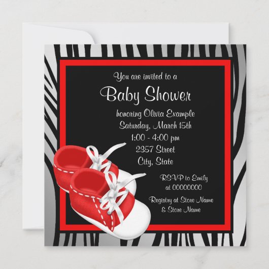 Rode en witte schoenen Rode Zebra Baby Boy Shower Kaart (Achterkant)