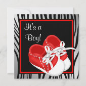 Rode en witte schoenen Rode Zebra Baby Boy Shower Kaart (Voorkant)