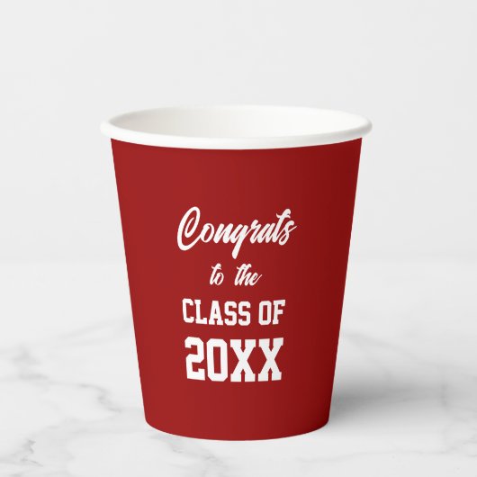 Rode en witte school kleuren afstudeerfeest papieren bekers (Voorkant)