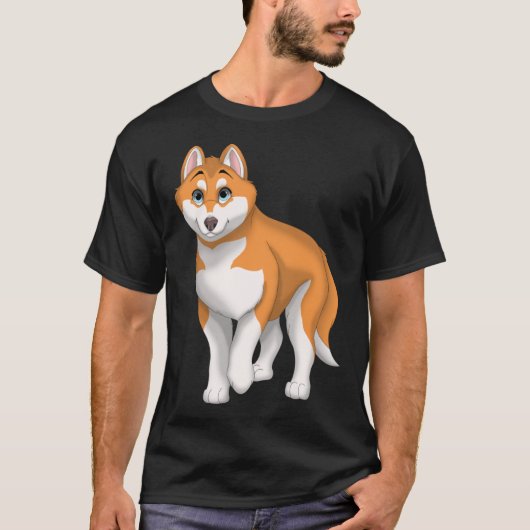 Rode en witte Siberische Husky Hond met Blauwe Oge T-shirt (Voorkant)
