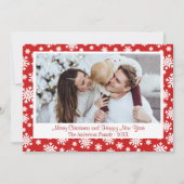 Rode en witte sneeuwvlok kerstfoto feestdagenkaart (Voorkant)