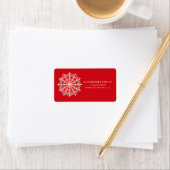 Rode en Witte Sneeuwvlok Kerstterugkeeradres Etiket (Insitu)