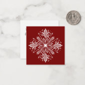 Rode en Witte Sneeuwvlok Mini Kerst Kaart Notitiekaartje (Voorkant / Achterkant in situ)