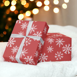 Rode en Witte Sneeuwvlok Winter Kerstpatroon Cadeaupapier