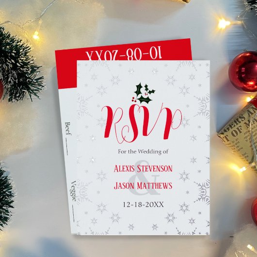 Rode en witte sneeuwvlok Winter Wedding RSVP-kaart Folie Uitnodiging Briefkaart