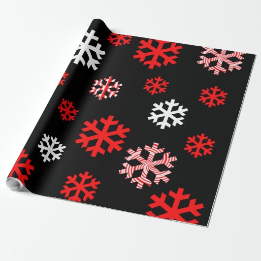 Rode en witte sneeuwvlokken cadeaupapier (Uitgerold)