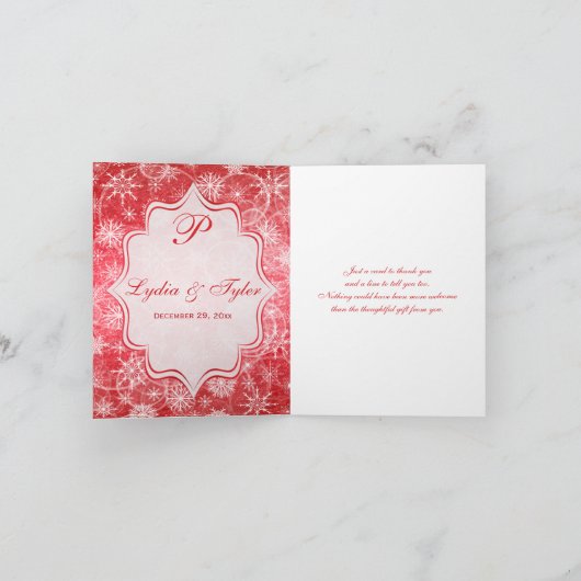 Rode en Witte Sneeuwvlokken Dankkaart Bedankkaart (Binnen)
